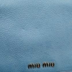 Pre Owned Miu Miu Light Blue Leather Flap Chain Shoulder Bag