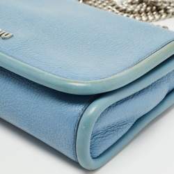 Pre Owned Miu Miu Light Blue Leather Flap Chain Shoulder Bag