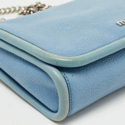 Pre Owned Miu Miu Light Blue Leather Flap Chain Shoulder Bag