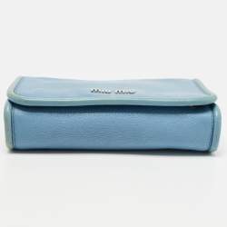 Pre Owned Miu Miu Light Blue Leather Flap Chain Shoulder Bag