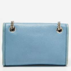 Pre Owned Miu Miu Light Blue Leather Flap Chain Shoulder Bag