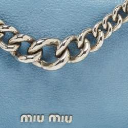 Pre Owned Miu Miu Light Blue Leather Flap Chain Shoulder Bag