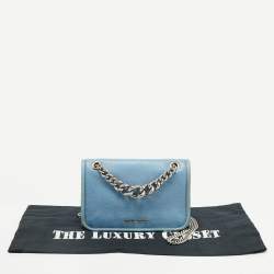 Pre Owned Miu Miu Light Blue Leather Flap Chain Shoulder Bag