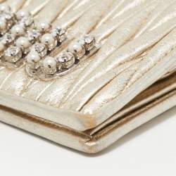 Miu Miu Gold Matelassé Leather Logo Flap Card Case 