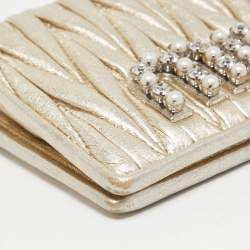 Miu Miu Gold Matelassé Leather Logo Flap Card Case 