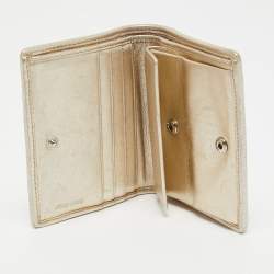 Miu Miu Gold Matelassé Leather Logo Flap Card Case 