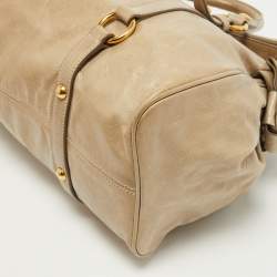 Pre Owned Miu Miu Olive Green Vitello Lux Leather Bow Bag