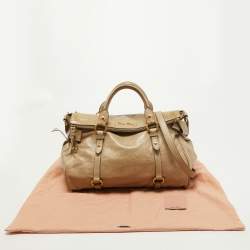 Pre Owned Miu Miu Olive Green Vitello Lux Leather Bow Bag