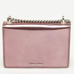 Miu Miu Pink Patent Leather Pushlock Flap Chain Crossbody Bag