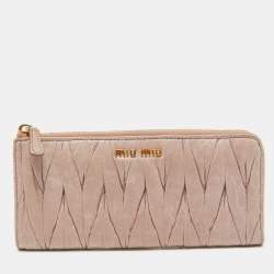 Miu Miu Pink Matelassé Leather Zip Around Wallet