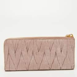Miu Miu Pink Matelassé Leather Zip Around Wallet