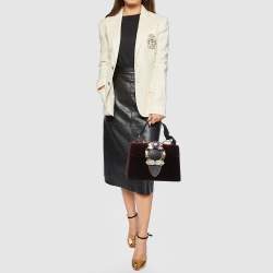 مملوكة مسبقًا Miu Miu Burgundy Velvet and Patent Leather Crystal Embellished Flap Top Handle Bag