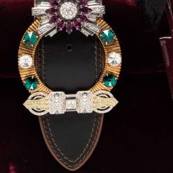 مملوكة مسبقًا Miu Miu Burgundy Velvet and Patent Leather Crystal Embellished Flap Top Handle Bag