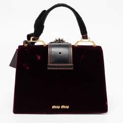 مملوكة مسبقًا Miu Miu Burgundy Velvet and Patent Leather Crystal Embellished Flap Top Handle Bag