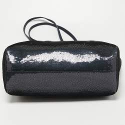 Miu Miu Blue/Silver Sequin Logo Shopper Tote