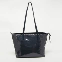 Miu Miu Blue/Silver Sequin Logo Shopper Tote