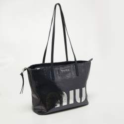 Miu Miu Blue/Silver Sequin Logo Shopper Tote