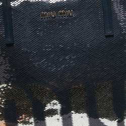 Miu Miu Blue/Silver Sequin Logo Shopper Tote