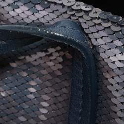 Miu Miu Blue/Silver Sequin Logo Shopper Tote