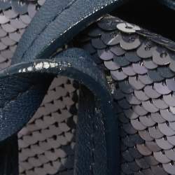 Miu Miu Blue/Silver Sequin Logo Shopper Tote