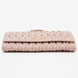 Miu Miu Pink Matelasse Leather Flap Chain Clutch