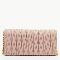 Miu Miu Pink Matelasse Leather Flap Chain Clutch