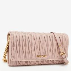 Miu Miu Pink Matelasse Leather Flap Chain Clutch