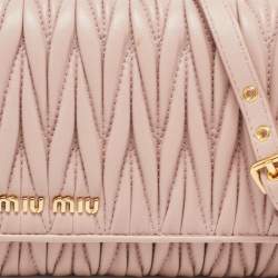 Miu Miu Pink Matelasse Leather Flap Chain Clutch