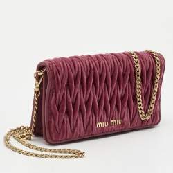 Miu Miu Pink Matelasse Velevt and Leather Wallet on Chain