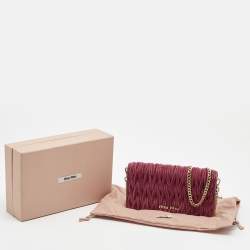 Miu Miu Pink Matelasse Velevt and Leather Wallet on Chain