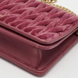 Miu Miu Pink Matelasse Velevt and Leather Wallet on Chain