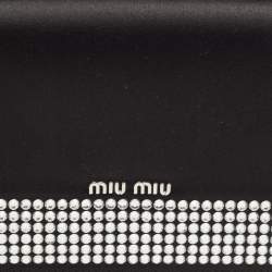 Pre Owned Miu Miu Black Satin Crystals Embellished Flap Clutch Bag
