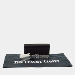 Pre Owned Miu Miu Black Satin Crystals Embellished Flap Clutch Bag