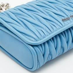مملوكة مسبقًا Miu Miu Blue Matelassé Leather Flap Crossbody Bag