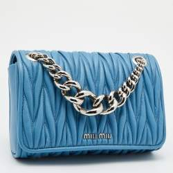 مملوكة مسبقًا Miu Miu Blue Matelassé Leather Flap Crossbody Bag