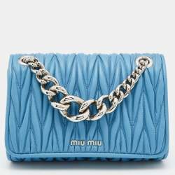 مملوكة مسبقًا Miu Miu Blue Matelassé Leather Flap Crossbody Bag