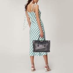 Pre Owned Miu Miu Black Leather Grommet Biker Tote