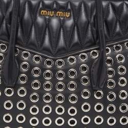 Pre Owned Miu Miu Black Leather Grommet Biker Tote