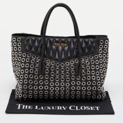 Pre Owned Miu Miu Black Leather Grommet Biker Tote
