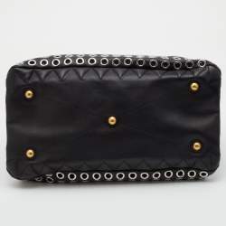 Pre Owned Miu Miu Black Leather Grommet Biker Tote