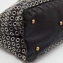 Pre Owned Miu Miu Black Leather Grommet Biker Tote
