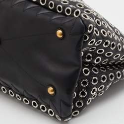 Pre Owned Miu Miu Black Leather Grommet Biker Tote
