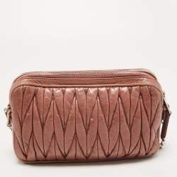Miu Miu Dusty Pink Matelasse Lux Leather Double Zip Crossbody Bag