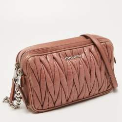 Miu Miu Dusty Pink Matelasse Lux Leather Double Zip Crossbody Bag