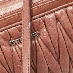 Miu Miu Dusty Pink Matelasse Lux Leather Double Zip Crossbody Bag