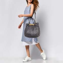 Pre Owned Miu Miu Grey/Black Napa Leather Buckle Tote 