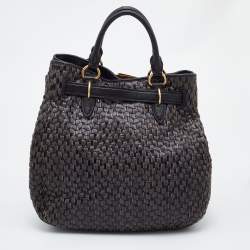 Pre Owned Miu Miu Grey/Black Napa Leather Buckle Tote 