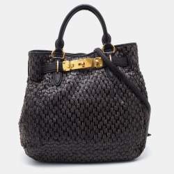 Pre Owned Miu Miu Grey/Black Napa Leather Buckle Tote 