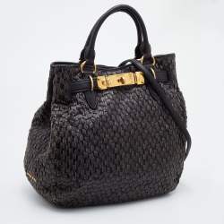 Pre Owned Miu Miu Grey/Black Napa Leather Buckle Tote 
