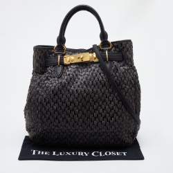 Pre Owned Miu Miu Grey/Black Napa Leather Buckle Tote 